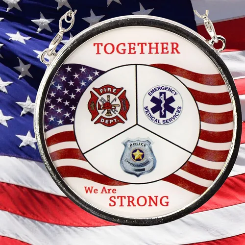 Miniatura 2 de First Responder - Atrapasoles - Rescate de bomberos - Policía - Médico - Juntos somos fuertes - Bandera estadounidense - 3 pulgadas de diámetro