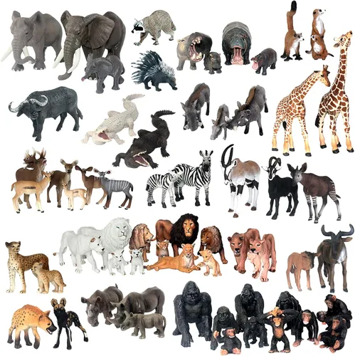 Miniatura 21 de FUNSHOWCASE Figura de juguete de búfalo de animales de la selva africana, figura de plástico realista, altura de 2.6 pulgadas