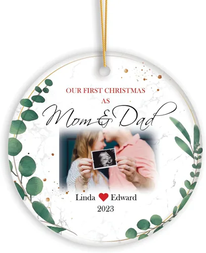 Foto personalizada y nombre de nuevo papá, adorno de Navidad para nueva mamá, adorno personalizado de la primera Navidad del bebé, primera Navidad
