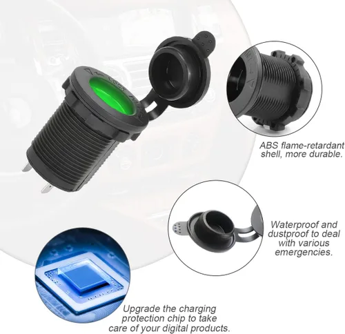 Miniatura 2 de Enchufe para encendedor de cigarrillos de automóvil de 12 V/24 V, impermeable, a prueba de polvo, toma de corriente, accesorios interiores de Verde