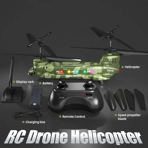 Miniatura 7 de OBEST Helicóptero RC Chinook LM19-D, helicóptero militar de control remoto con cámara, doble hélice con retención de altitud, despegue/aterrizaje