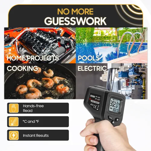 Miniatura 6 de Seentech DT8380BH Termómetro infrarrojo industrial - Probador de temperatura sin contacto para uso en cocina e industrial, rango de -50°C a 380°C