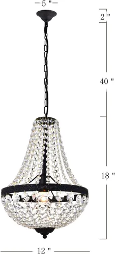 Miniatura 3 de Bestier Moderno imperio francés con acabado negro de granja, lámpara colgante de cristal de granja, lámpara LED de techo, lámpara de comedor, baño