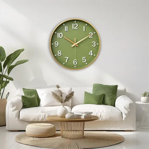 Miniatura 7 de HZDHCLH Reloj de pared con pilas, reloj de pared dorado verde, reloj de pared de 8 pulgadas, silencioso, sin tictac, números 3D modernos para Verde