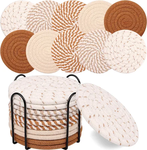 Mckanti 10 posavasos para bebidas con soporte, posavasos absorbentes de 5 colores para bebidas, posavasos minimalistas bohemios, juego de posavasos