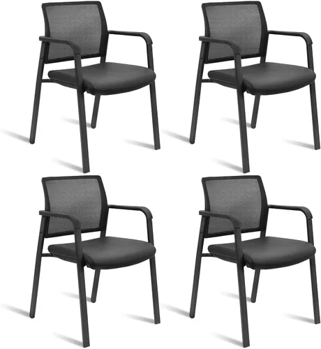 Miniatura 19 de CLATINA Sillas de oficina apilables para recepción de invitados con brazo, silla de sala de espera con respaldo de malla con asiento de tela Negro