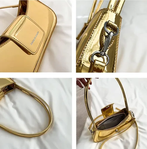 Miniatura 5 de Bolso de noche para mujer, bolso de mano Y2k, plateado brillante, bolso de mano, bolso de fiesta, lindo bolso metálico