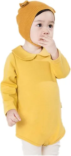 Miniatura 2 de Auro Mesa Enterizo unisex de algodón de manga larga para bebé recién nacido, cuello Peter Pan sólido, conjunto de overol