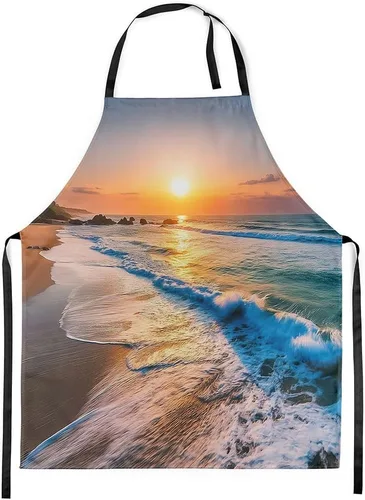 Miniatura 10 de Castle Fairy Mountain Moon Chef Apron,Starry Night Sky Apron 31"x26",Natural Landscape Painting Kitchen Aprons for Women Blue Beige Yellow