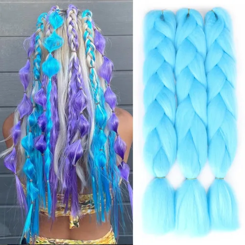 Extensiones de cabello trenzado jumbo color azul cielo, trenzas jumbo para trenzas de caja torcida, cabello de fibra sintética de alta calidad, un