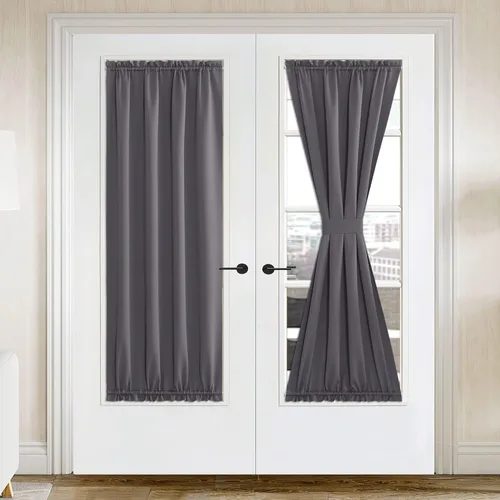 Miniatura 251 de NICETOWN Cortinas opacas unicolor con aislamiento térmico para puerta francesa, granja, oscurecimiento de habitación, puertas y ventanas de Marrón