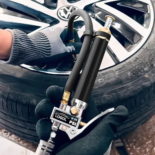 Miniatura 4 de Inflador de neumáticos con manómetro (10-120 PSI). Calibrado según ANSI B40.1 Grado B. Con manguera de goma, bloqueo en la boquilla de inflado