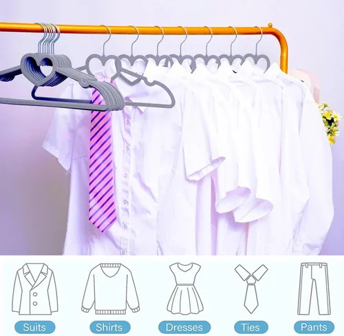 Miniatura 4 de Paquete de 50 perchas de terciopelo gris, perchas antideslizantes de 16 pulgadas para adultos, colgador de ropa delgado con gancho giratorio de 360