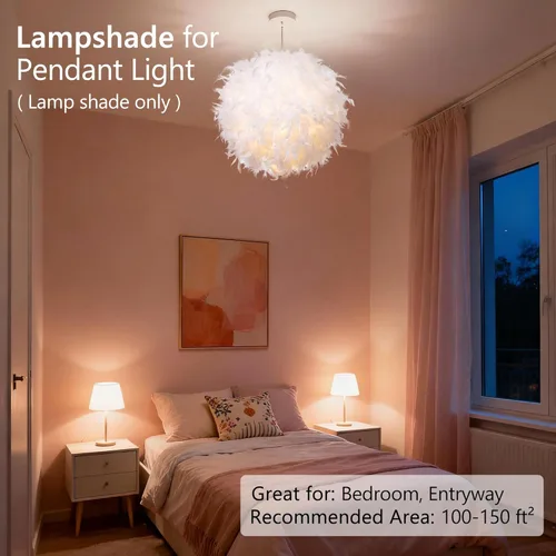 Miniatura 3 de Waneway Sombra de lámpara de 40 cm con diseño de plumas para lámpara colgante de techo, pantalla de lámpara para lámpara de mesa y de pie para sala