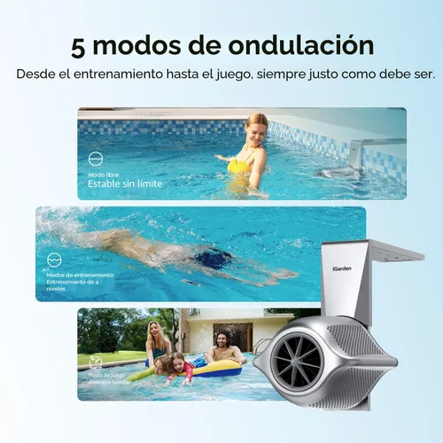 Miniatura 9 de iGarden P100 - Jet de natación para piscina, máquina de corriente de piscina con 5 modos de onda, entrenador de flujo de agua ajustable del 0 al