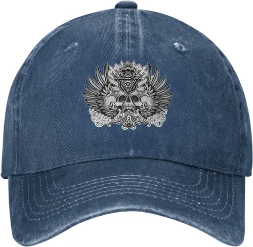 Miniatura 2 de Cowboy Hat Trendy Hats for Man and Women Djustable Four Season Outdoor Baseball Cap of Hell Skull with Angel Navy Blue