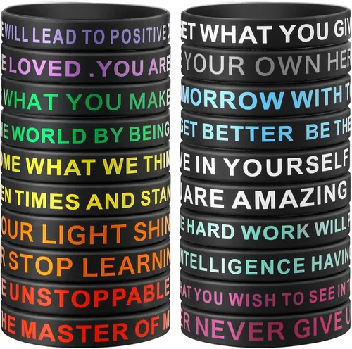 QEERBSIN 20 pulseras de goma con cita motivacional, pulseras inspiradoras para estudiantes, pulseras elásticas unisex, regalos perfectos para el