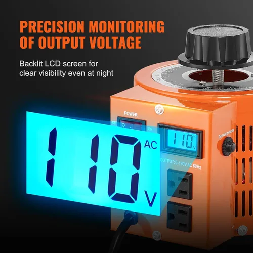 Miniatura 6 de VEVOR Transformador de voltaje variable automático 2000VA, 15.3 amperios, entrada de 110 V, 0-130 V, regulador de voltaje de CA, con pantalla LCD, 4