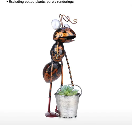 Miniatura 2 de Tooarts Escultura de Hormiga de Metal para Decoración de Jardín en Patio, Césped, Hogar, Estatua para Interior y Exterior con Cubo Desmontable