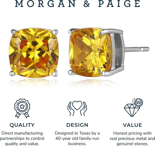 Miniatura 5 de Morgan & Paige Aretes de plata de ley con corte cojín de 4 puntas de circonita cúbica con parte trasera de mariposa