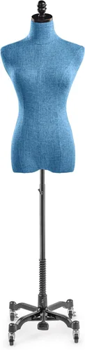 Miniatura 8 de TSC - Maniquí de forma de vestido de exhibición femenina en lienzo natural sobre base metálica con ruedas (bronce, grande)