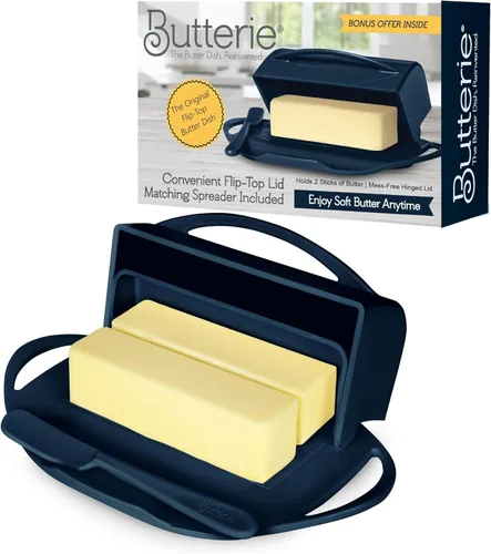 Miniatura 12 de Butterie Mantequillera con Tapa Abatible y Cuchillo a Juego, Contiene 2 Barras/Mantequilla Europea, Soporte para Mantequilla Sin Derrames