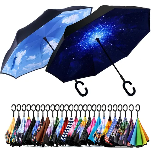 Miniatura 80 de SIEPASA Paraguas invertido invertido de 49/56 pulgadas, doble toldo extra grande, ventilado, resistente al viento, impermeable, paraguas de golf