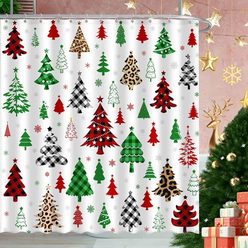 Miniatura 9 de JWXCBIM - Cortina de ducha de Navidad Feliz Navidad y Feliz Año Nuevo, decoración para el hogar de Papá Noel y muñeco de nieve, cortina de baño