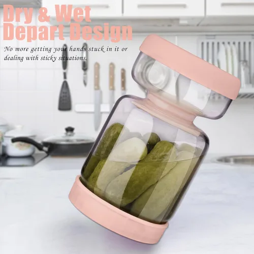 Miniatura 2 de Homnoble - Tarro de reloj de arena con pepinillos y aceitunas con colador abatible para separador de jugo de húmedo y seco, tapa de ABS de grado Rosa
