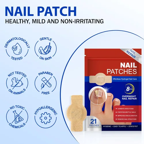 Miniatura 6 de Parches para uñas, 21 unidades, tratamiento de uñas de los pies extra fuerte para mejorar las uñas, 8 horas durante la noche, parches de reparación
