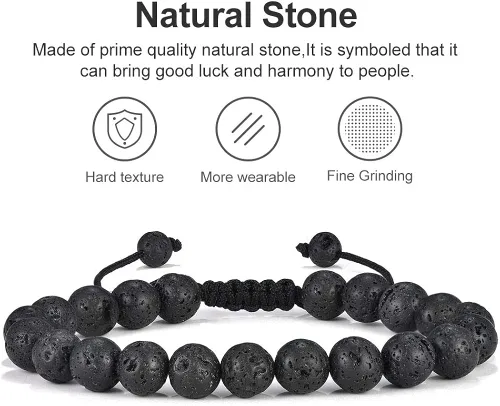 Miniatura 4 de Pulsera de ojo de tigre para hombre regalo 0315in de ojo de tigre piedra de lava y roca de lava pulsera de ansiedad ajustable para alivio