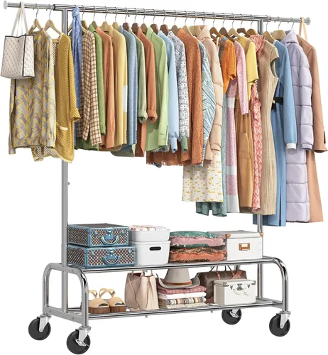 Miniatura 8 de Simple Trending Perchero resistente con carga de 450 libras, perchero para colgar ropa, perchero con ruedas y estantes, para el dormitorio, cuarto