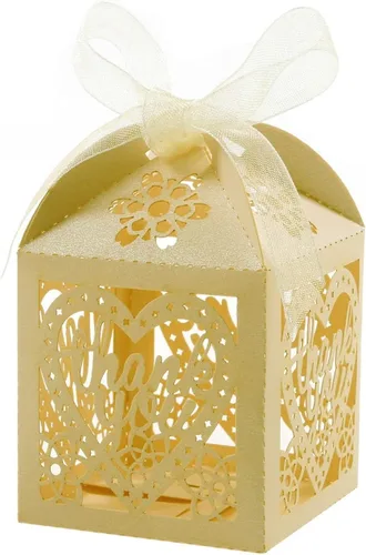 Miniatura 5 de COTOPHER Cajas cortadas con láser, 60 cajas de regalo de agradecimiento, cajas de regalo de boda, cajas de dulces de encaje para bodas, despedidas