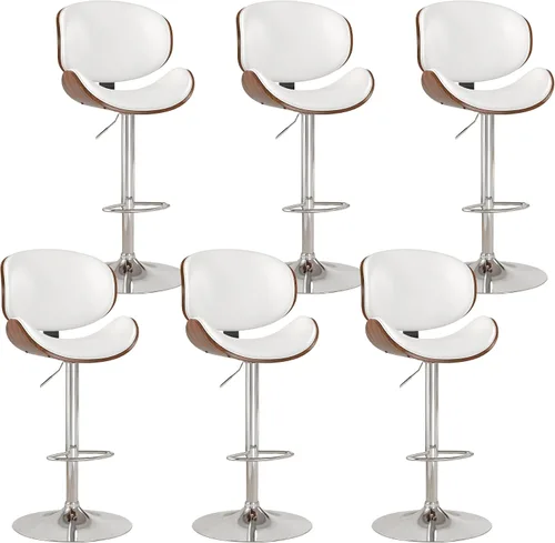Miniatura 8 de KCC Juego de 2 taburetes de bar giratorios de altura ajustable, sillas de bar tapizadas de piel sintética con reposapiés, taburete de bar de madera