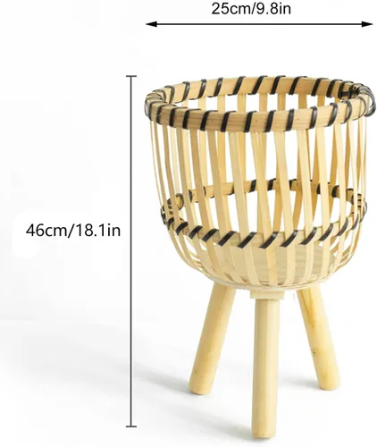 Miniatura 2 de Soporte tejido de bambú para macetas con patas de madera, cesta de ratán interior, macetas, soporte tejido para plantas de interior, soporte