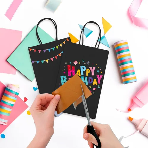 Miniatura 5 de MESHA Bolsas de regalo negras de 5.25 x 3.75 x 8 pulgadas, pequeñas bolsas de papel kraft con asas a granel, paquete de 100 para pequeñas empresas