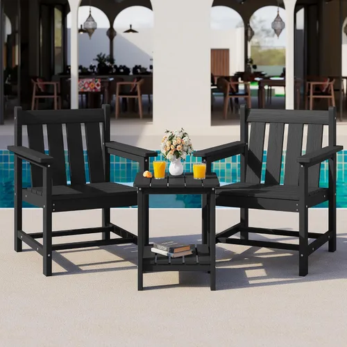 Miniatura 8 de SERWALL - Juego de muebles de patio bistró de 3 piezas, juego de sillas Adirondack para todo clima con mesa auxiliar, juego de muebles de patio al
