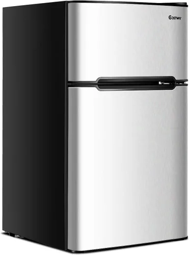 Miniatura 10 de COSTWAY Mini refrigerador con congelador, 3.2 pies cúbicos, mini congelador enfriador refrigerador de 2 puertas con puerta reversible, estantes