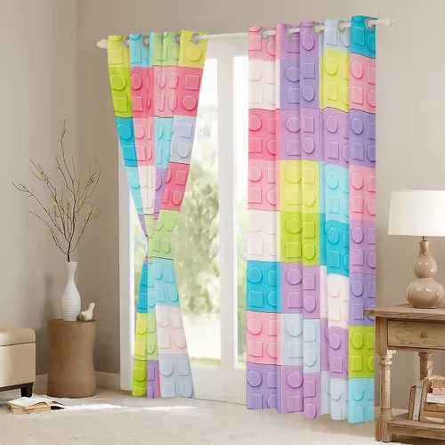 Miniatura 3 de Feelyou Cortinas de ventana de bloque de construcción para dormitorio, 38 pulgadas de ancho x 45 pulgadas de largo, 2 paneles de estilo ladrillo