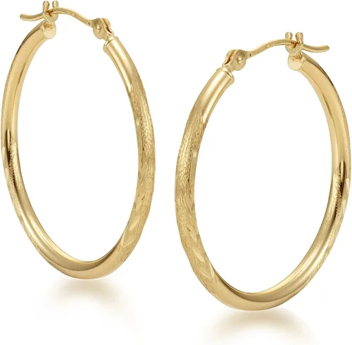 Miniatura 2 de Aretes de aro de tubo de 14 K de 0.18 pulgadas, corte de diamante