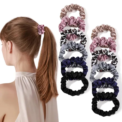 Miniatura 20 de Ivyu, ligas de cabello de seda satinada negras pequeñas mini scrunchy para mujeres, accesorios para cabello grueso, lindos, suaves, sin