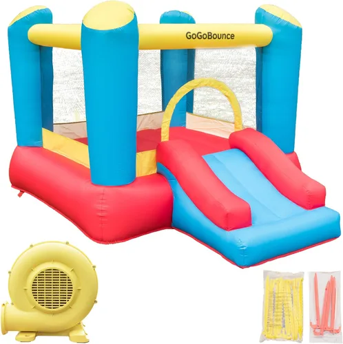 Casa inflable de rebote fácil de instalar con tobogán acuático para niños, incluye soplador de aire, tela Oxford duradera, gorila para interiores y