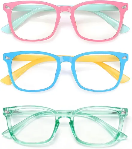 Miniatura 12 de Kids Blue Light Glasses 3 Pack Flexible TR90 Shatterproof Frame, Clear & Red Lenses Kids Fake Glasses 2-18 age