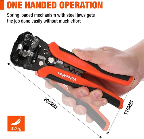 Miniatura 6 de ValueMax Juego de herramientas para pelacables de 266 piezas, herramienta automática autoajustable de 8 pulgadas para AWG 10-24, pelacables