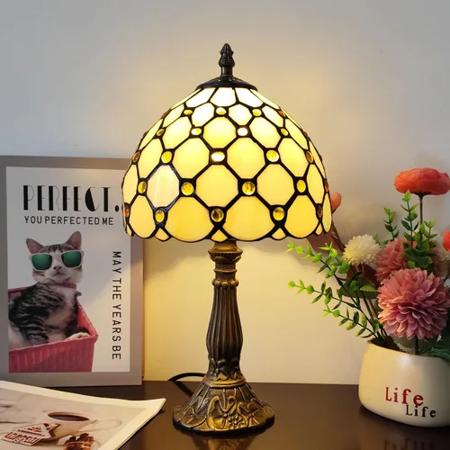 Lámpara de mesa pequeña Tiffany de 8 pulgadas, estilo Tiffany, lámpara de escritorio, vitral, luz antigua, lámpara de noche para dormitorio, Estilo