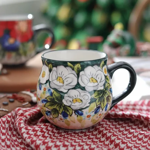 Miniatura 6 de ALMA Taza de café cerámica actualizada 2025 de otoño 380ml/12oz, taza con flores, taza de té única hecha a mano para festival, apta para microondas