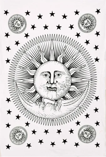 Miniatura 9 de ANJANIYA Tapiz de mandala de teñido anudado, celestial, sol, luna, estrella, planeta, bohemio, tarot, tapiz bohemio para colgar en la pared