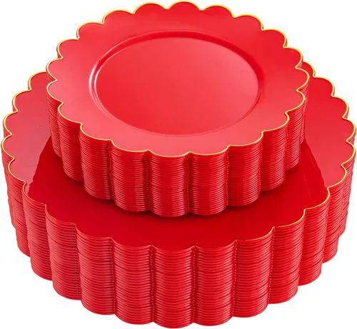 Miniatura 12 de LIYH - 120 platos de plástico azul bebé con borde dorado, platos desechables de plástico azul claro, incluye 60 platos llanos de 10.25 pulgadas y 60