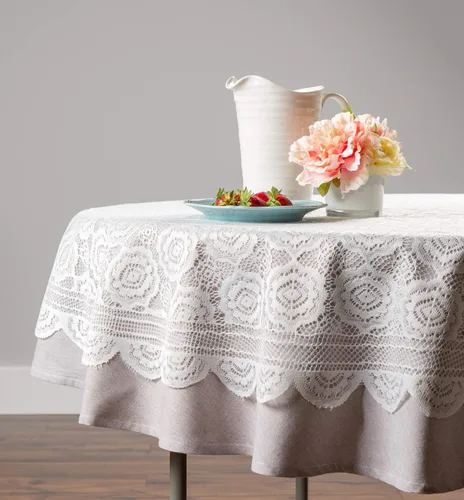 Miniatura 5 de DII Home Essentials 100% poliéster, lavable a máquina, Shabby Chic, mantel vintage o superposición de 63 pulgadas, redondo, encaje floral Negro