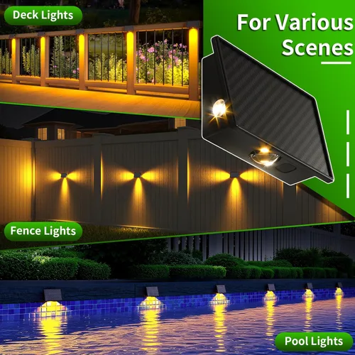 Miniatura 2 de JSOT - Luces de escalera para cubierta de 4 unidades para cerca exterior, pared, escalera, patio, jardín, decoración del patio trasero con 5 modos